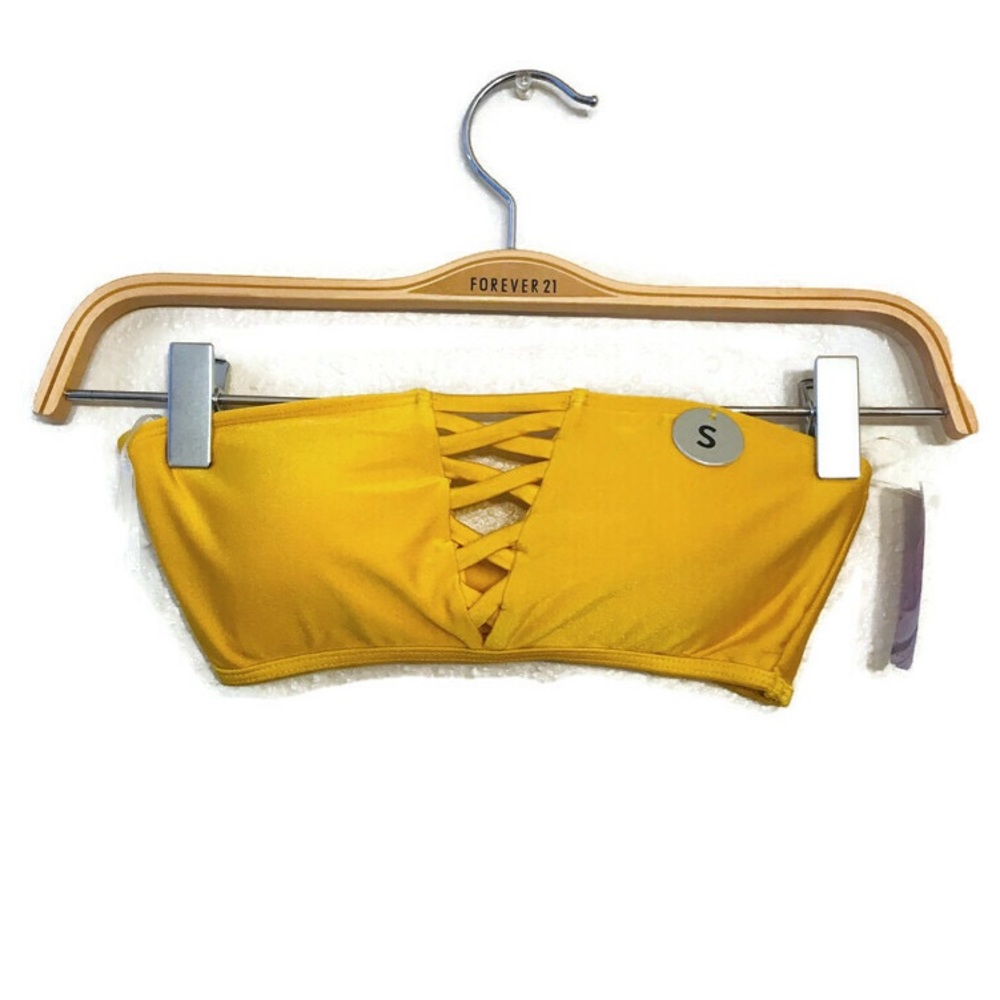 3/$20 Mustard Yellow Bandeau Bikini Top Marigold - Picture 3 of 5